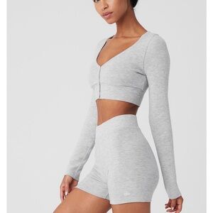 Alo Gray Long Sleeve Crop Top